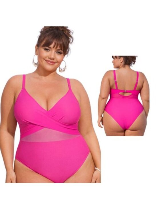 Tempt Me Other - 20W  Plus Size Hot Pink Mesh Cutout Tummy Control One Piece Swimsuit NWT